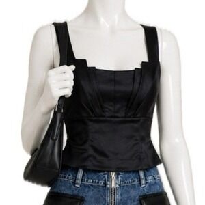 ALICE + OLIVIA Luxe Satin Corset Tank Top Black Structured Glam |‎ Women's Sz S